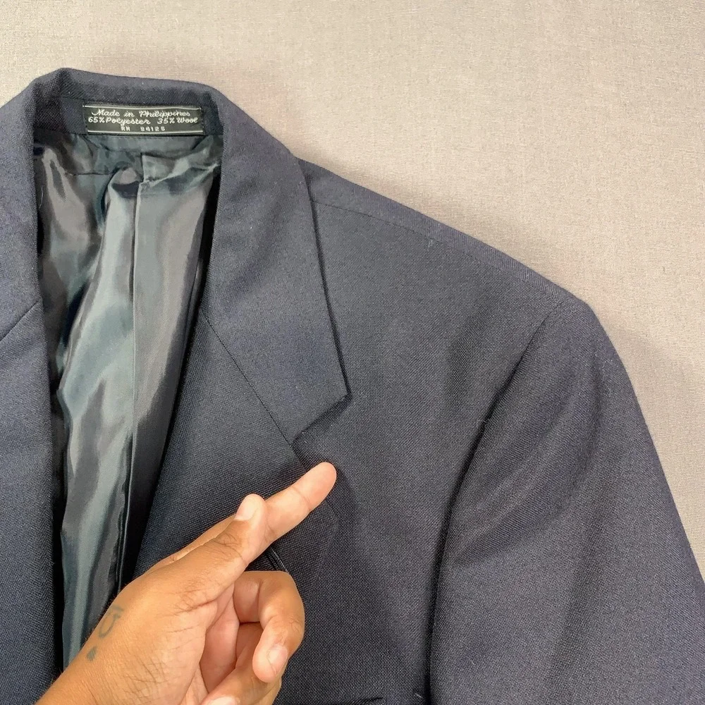 Bert Pulitzer Blazer Mens 38R Blue Polyester‎ Wool Gold Button Sport Coat Jacket